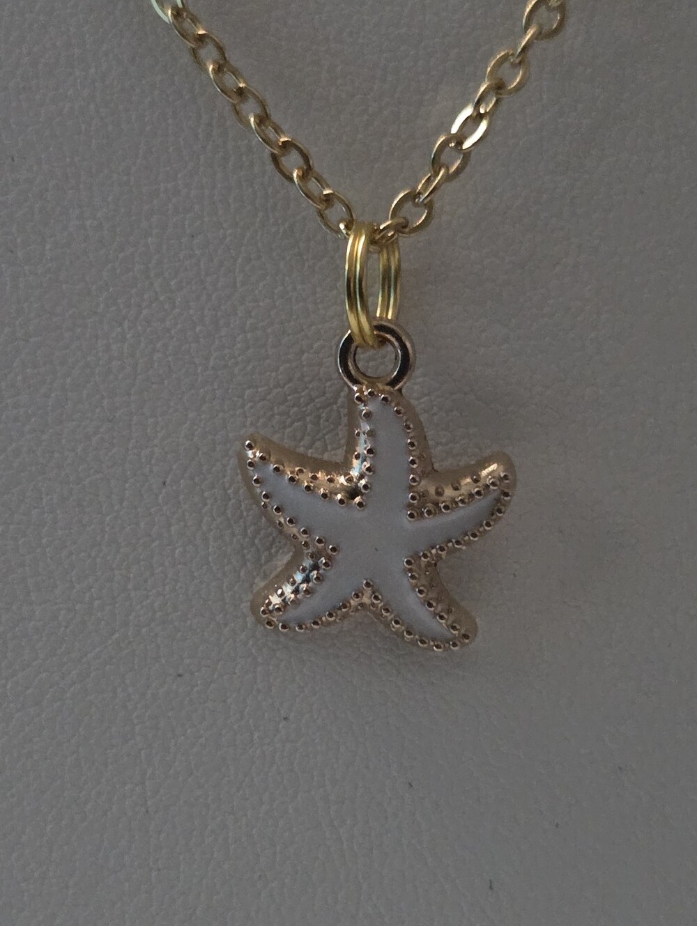 Golden Sea Star Pendant Necklace - White Enamel